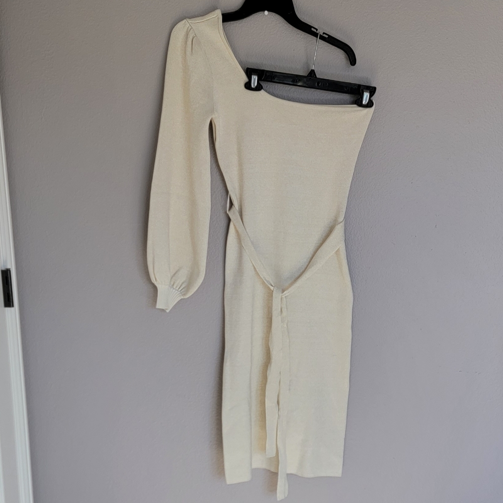 Lulus  Cozy Glam Ivory Metallic One-Shoulder Sweater Dress/Size M.